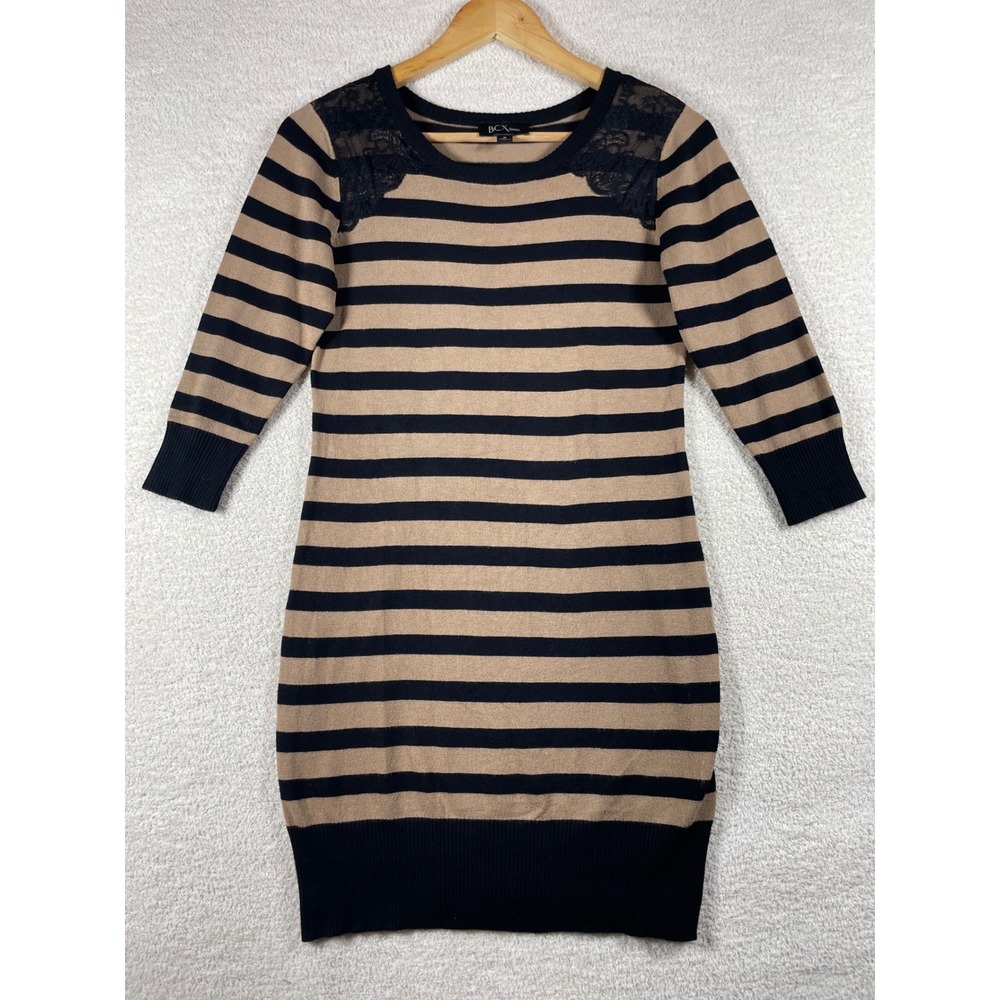 2010s tumblr bodycon sweater dress stripes black lace M whimsigoth indie sleaze